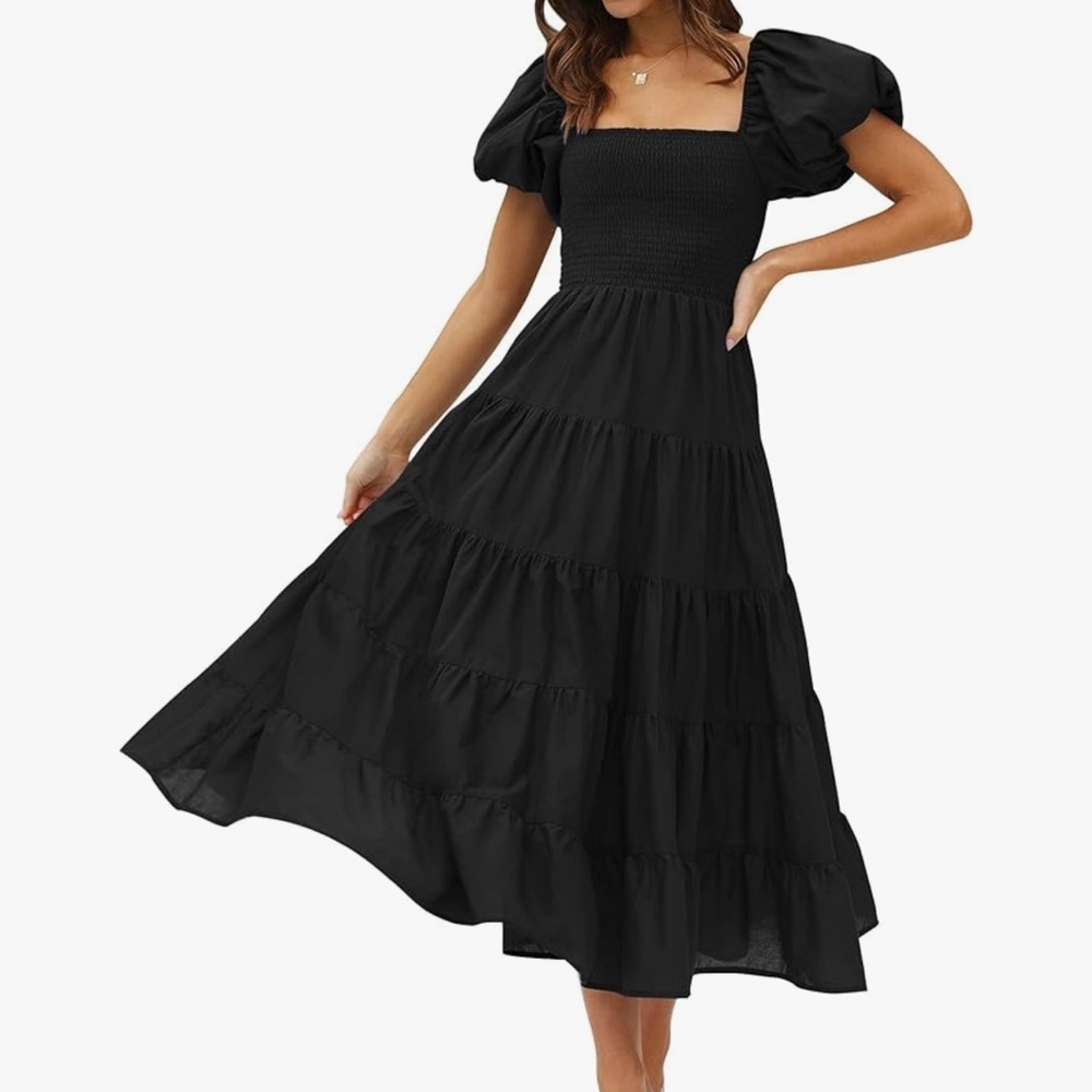 Elegant Black Puff Sleeve Dress